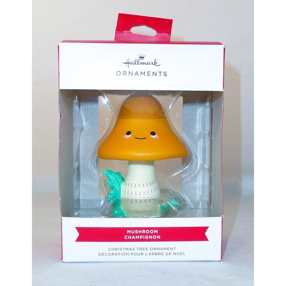 Hallmark Ornament Orange Mushroom w Green glitter greens Christmas 2024